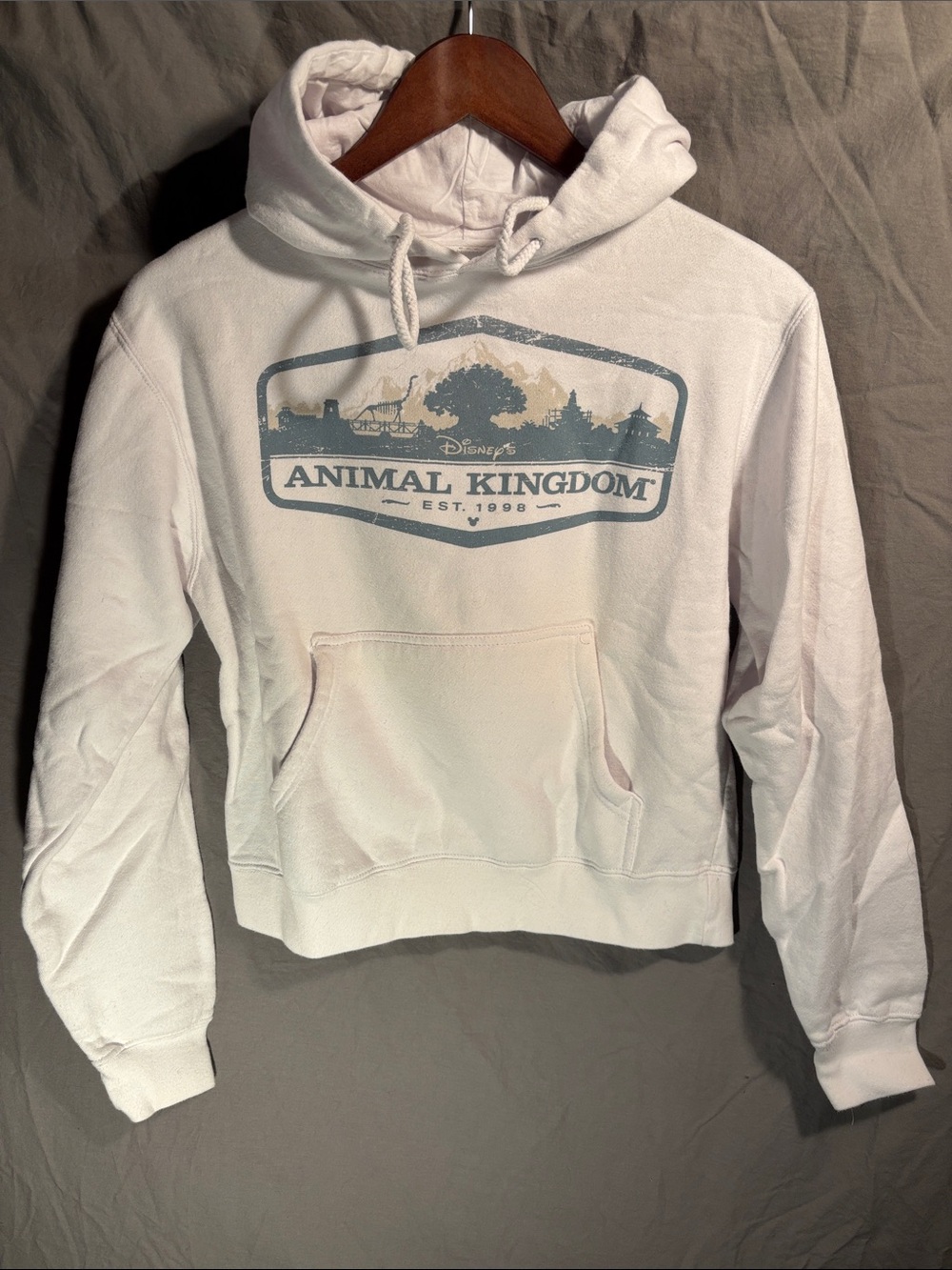 Disney White Animal Kingdom Zip-Up Hoodie with Blue Graphic